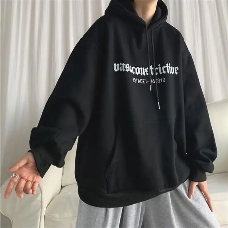Men's Grey Hooded Sweatshirt Winter Fleece Lined Loose Large — feature 8