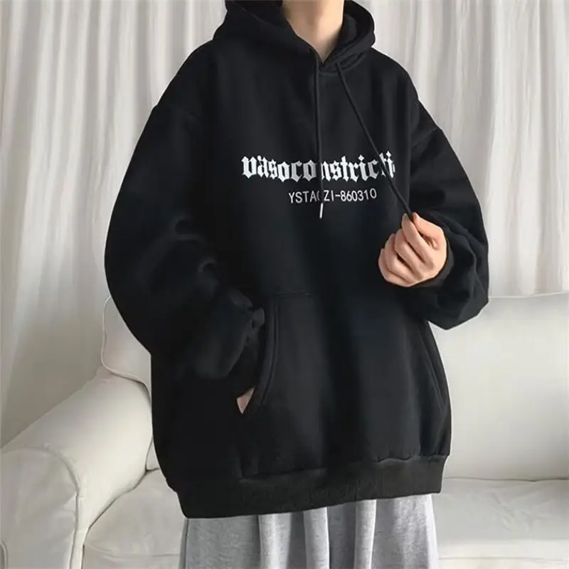 Men's Grey Hooded Sweatshirt Winter Fleece Lined Loose Large — feature 9