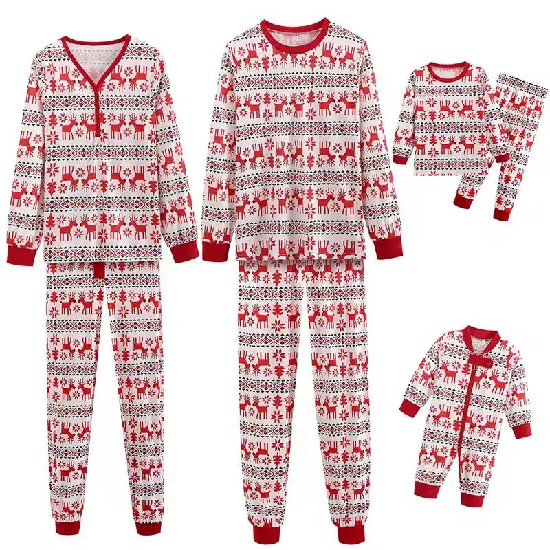 Christmas Kids Printed Pajamas Red White Set - Image 3
