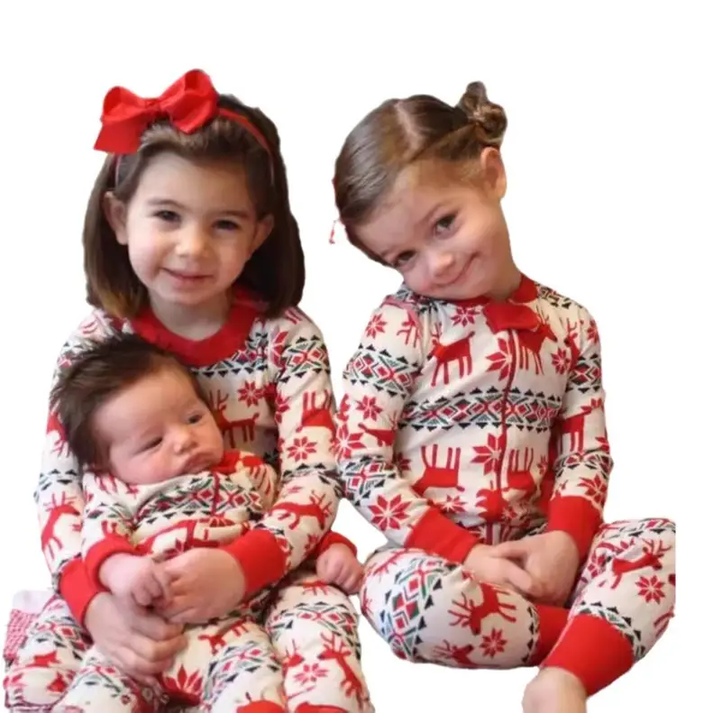 Christmas Kids Printed Pajamas Red White Set - Image 4