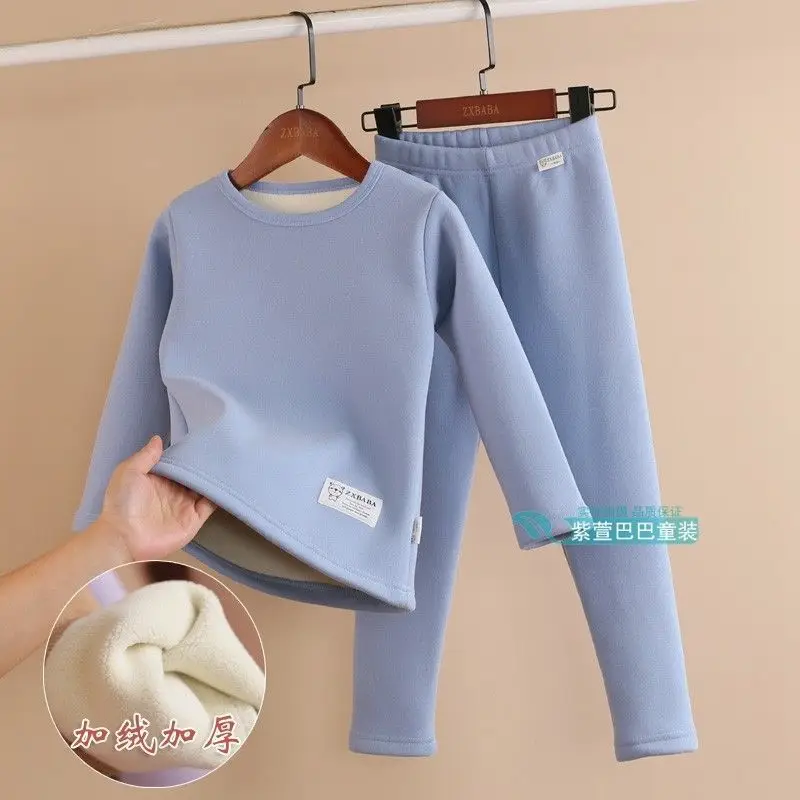 Children Fleece Thermal Underwear Set Blue Medium Large — feature 19