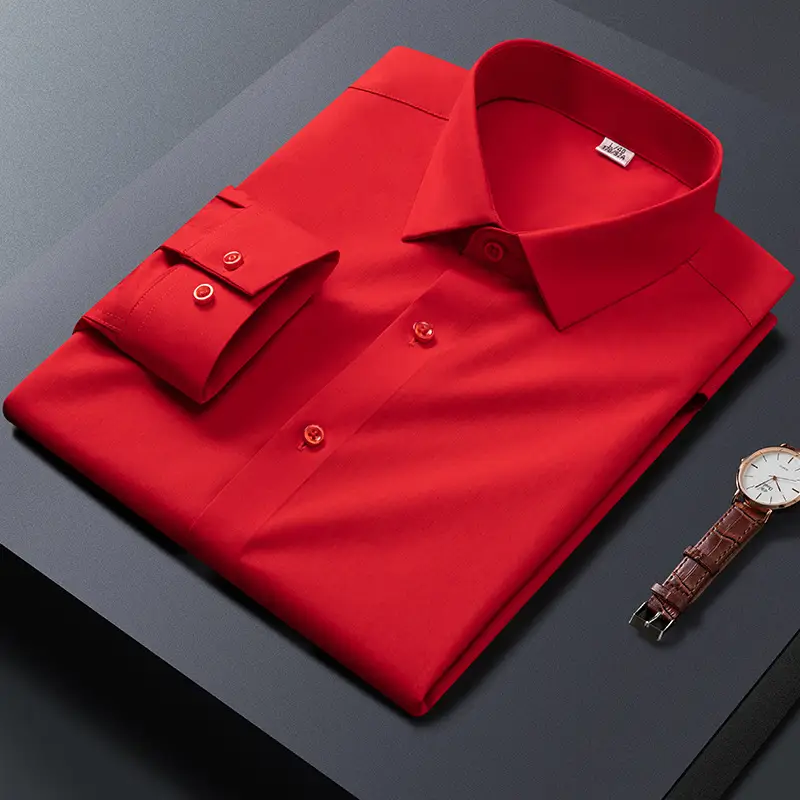 Big Red Bamboo Fiber Slim Fit Long Sleeve Shirt for Men - Image 3
