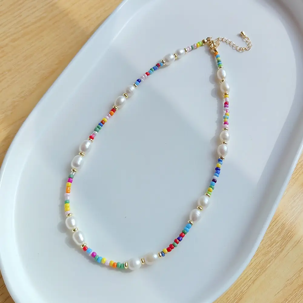 Vintage Rainbow Pearl Necklace for Women