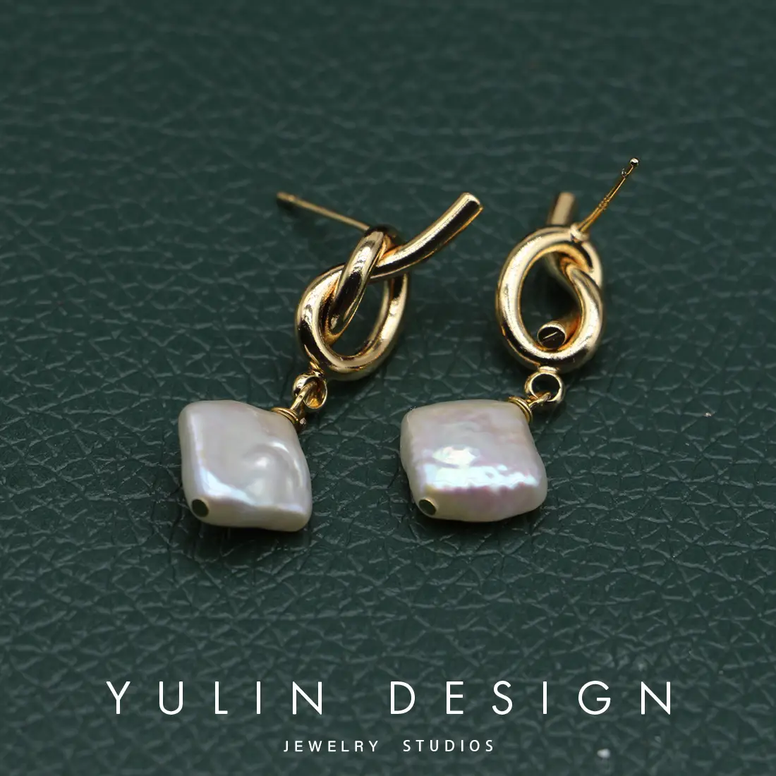 Natural Freshwater Baroque Pearl Earrings Square Ins Gold - Image 3
