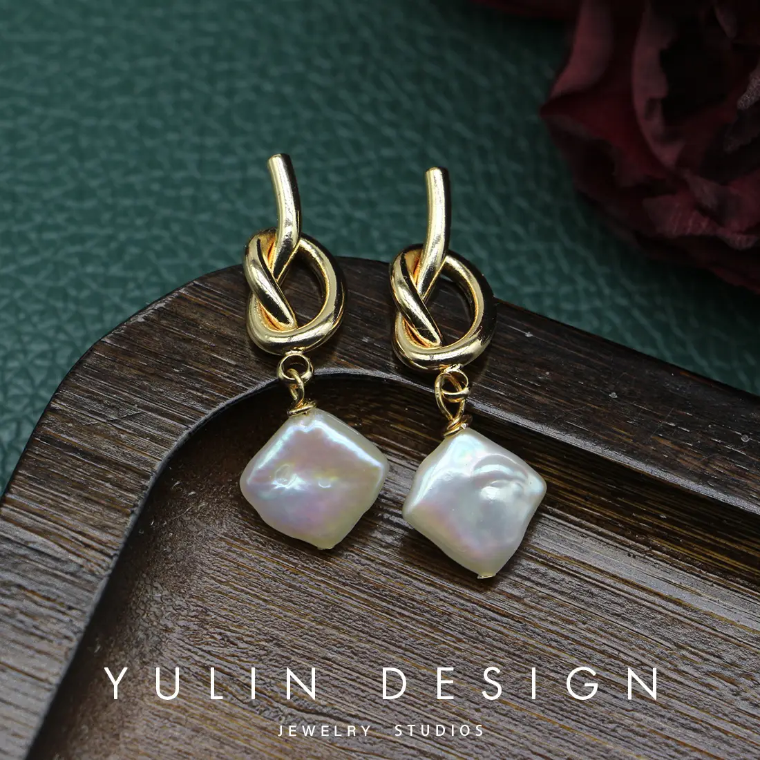 Natural Freshwater Baroque Pearl Earrings Square Ins Gold - Image 4