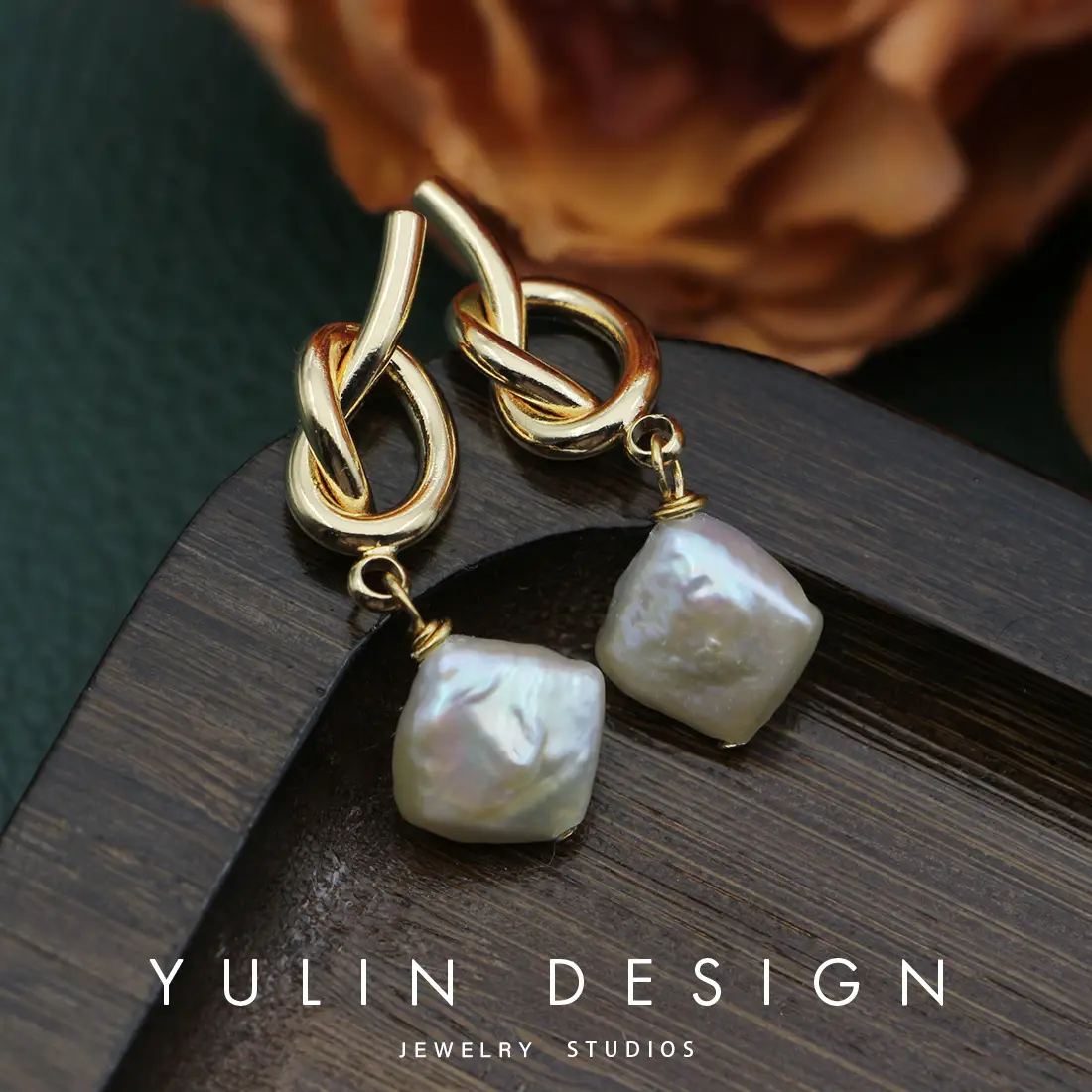 Natural Freshwater Baroque Pearl Earrings Square Ins Gold - Image 5