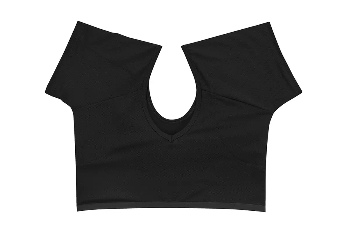 Sweat-proof armpit vest with sweat absorber and chicken collar — feature 11