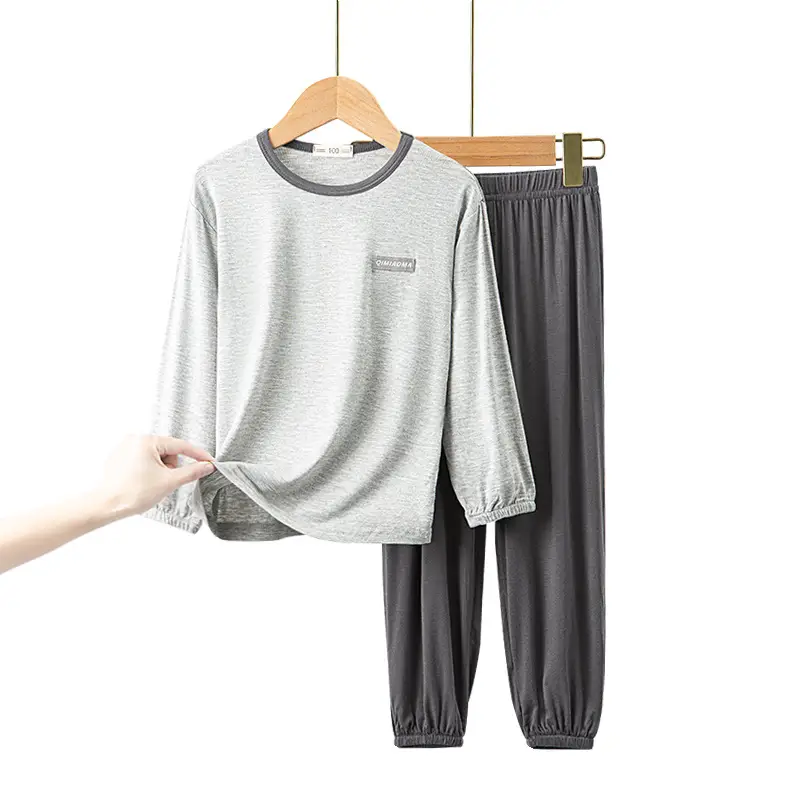 Children's Grey Long Sleeve Modal Pajama Set - Image 11