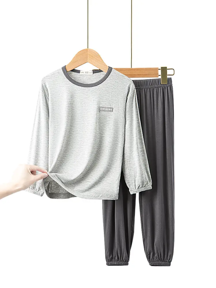 Children's Grey Long Sleeve Modal Pajama Set - Image 3