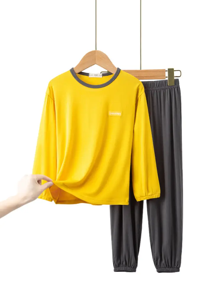 Children's Grey Long Sleeve Modal Pajama Set - Image 4