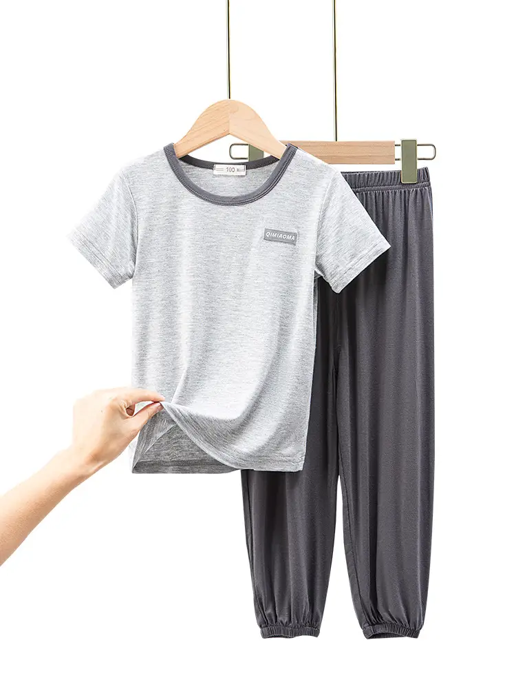 Children's Grey Long Sleeve Modal Pajama Set - Image 7