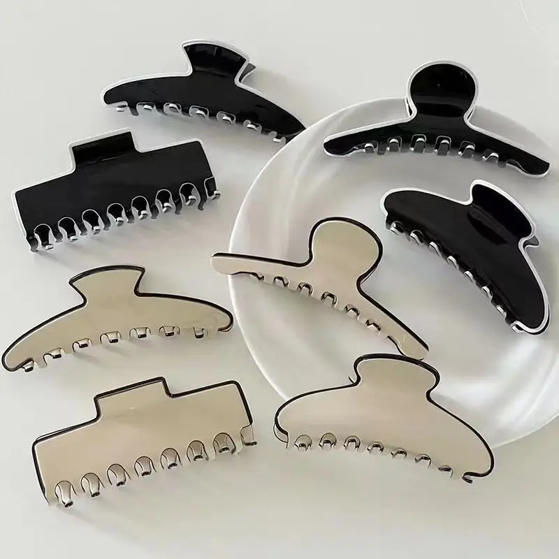 Women's Acrylic Hair Clips Black White 6-Pole - Image 9