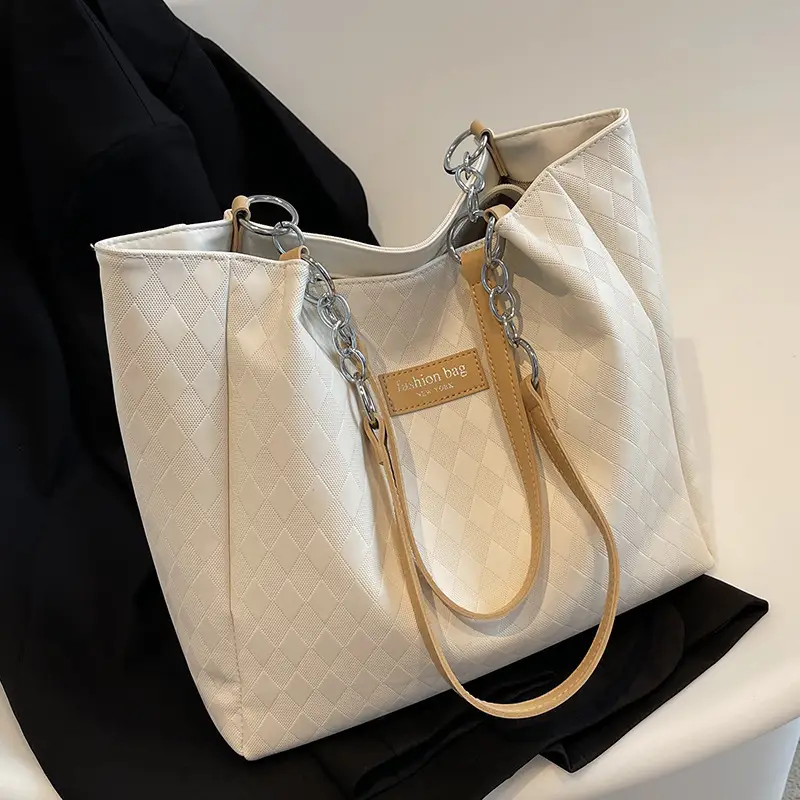 Women's Quilted Shoulder Bag White Brown 2022 - Image 7