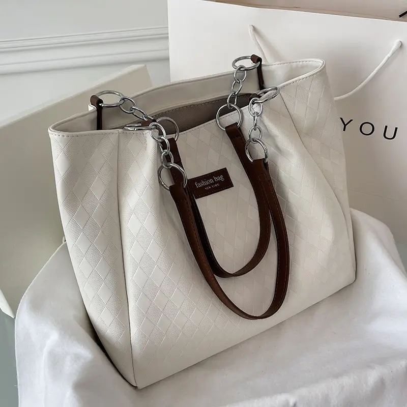 Women's Quilted Shoulder Bag White Brown 2022 - Image 3