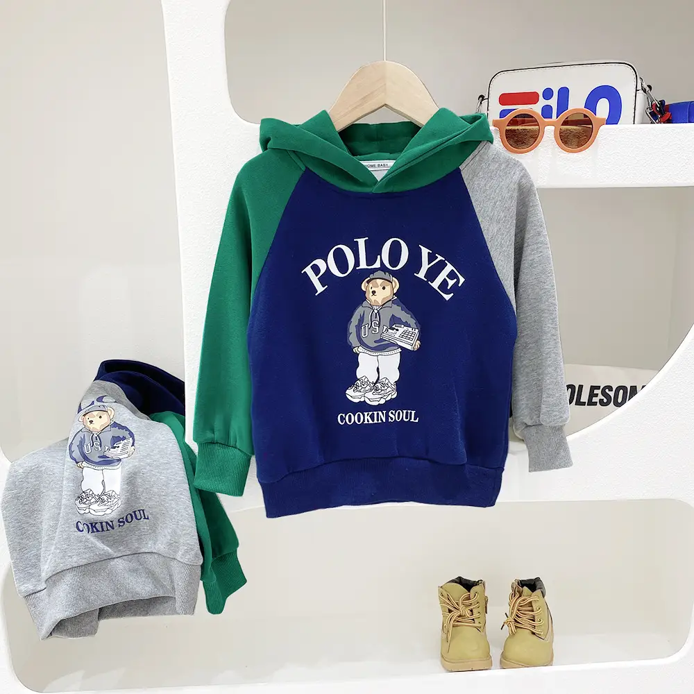 Children's Polo Vear Hoodie Set Green Blue Cartoon Hooded Sweatshirt - Image 2