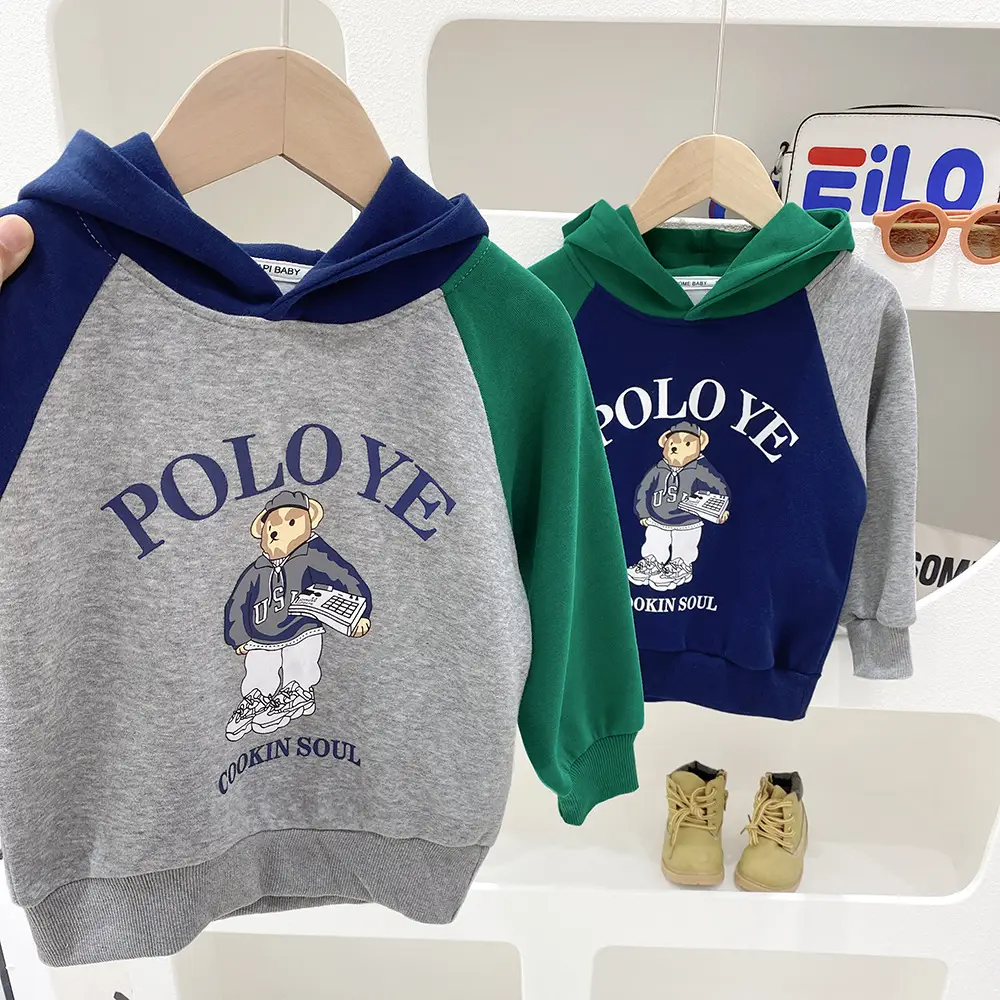 Children's Polo Vear Hoodie Set Green Blue Cartoon Hooded Sweatshirt — feature 1