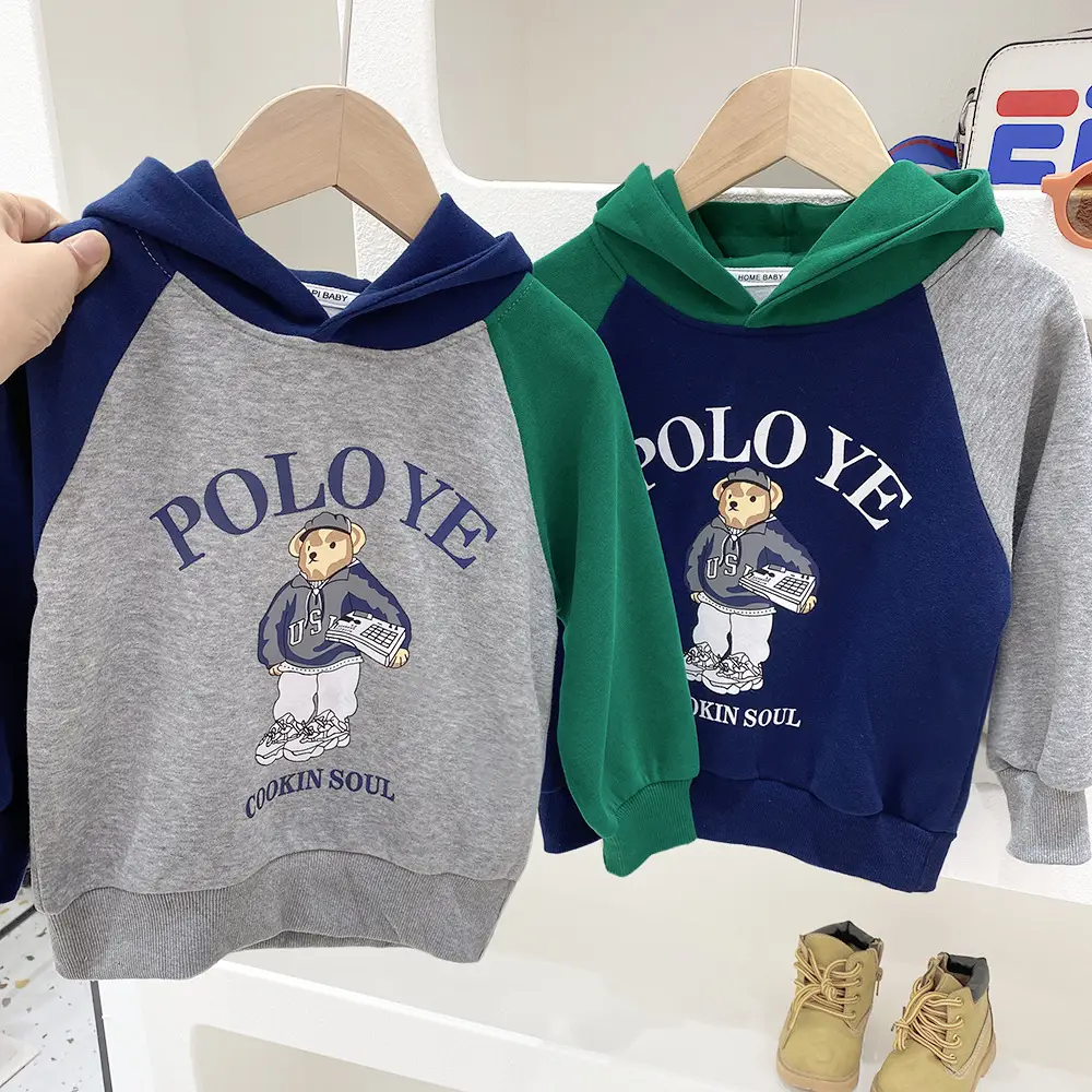 Children's Polo Vear Hoodie Set Green Blue Cartoon Hooded Sweatshirt — feature 5