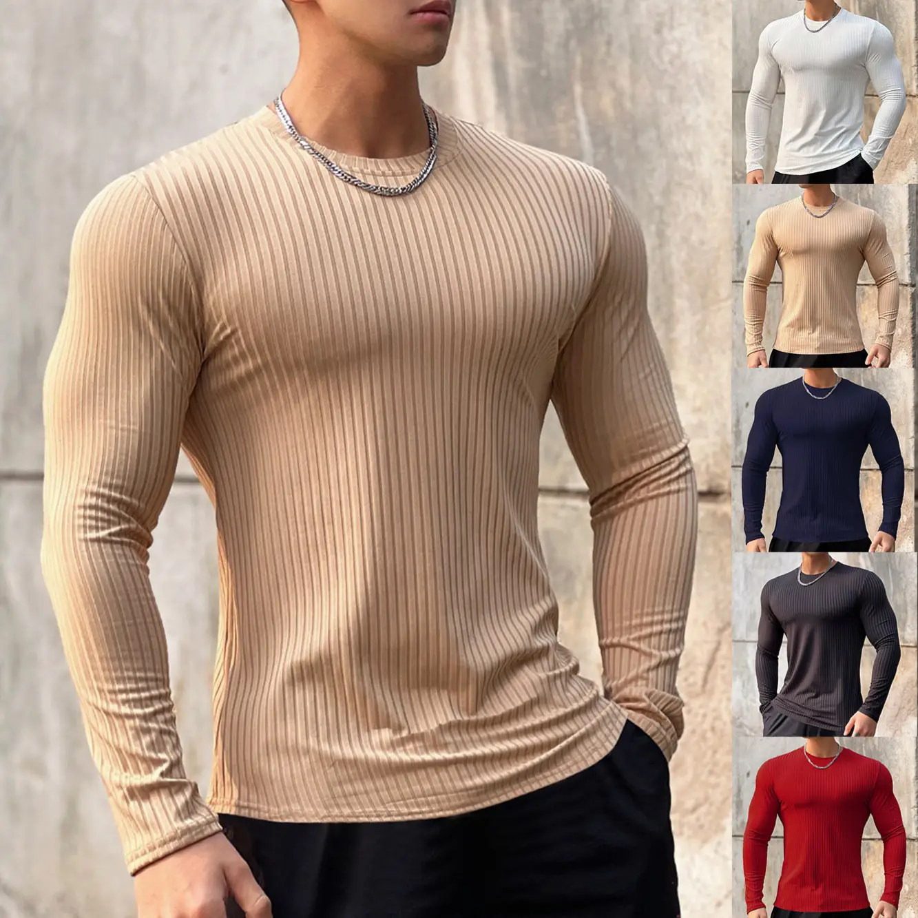 Men's Navy Long Sleeve T-Shirt Pullover Winter Pullover