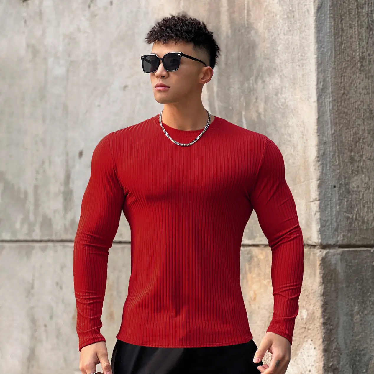 Men's Navy Long Sleeve T-Shirt Pullover Winter Pullover