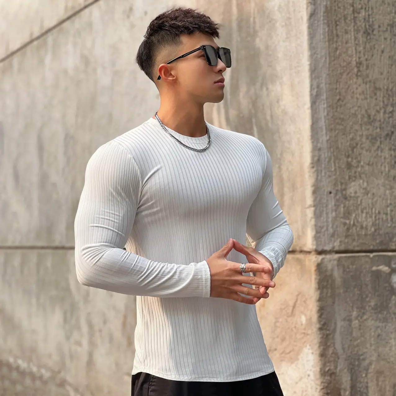 Men's Navy Long Sleeve T-Shirt Pullover Winter Pullover