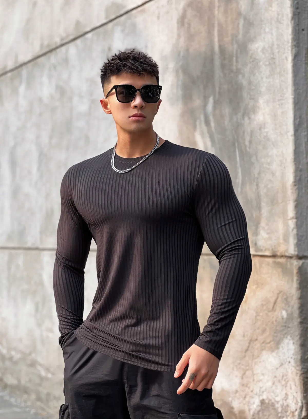 Men's Navy Long Sleeve T-Shirt Pullover Winter Pullover — feature 21