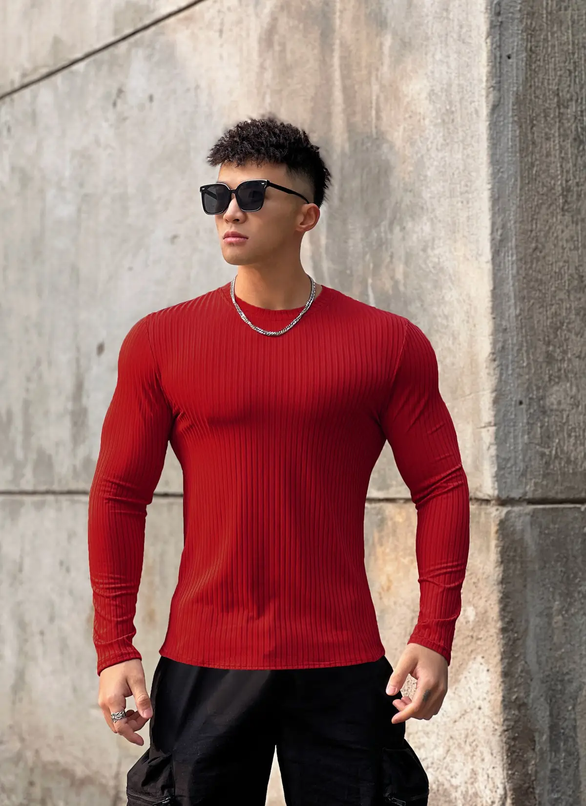Men's Navy Long Sleeve T-Shirt Pullover Winter Pullover — feature 25