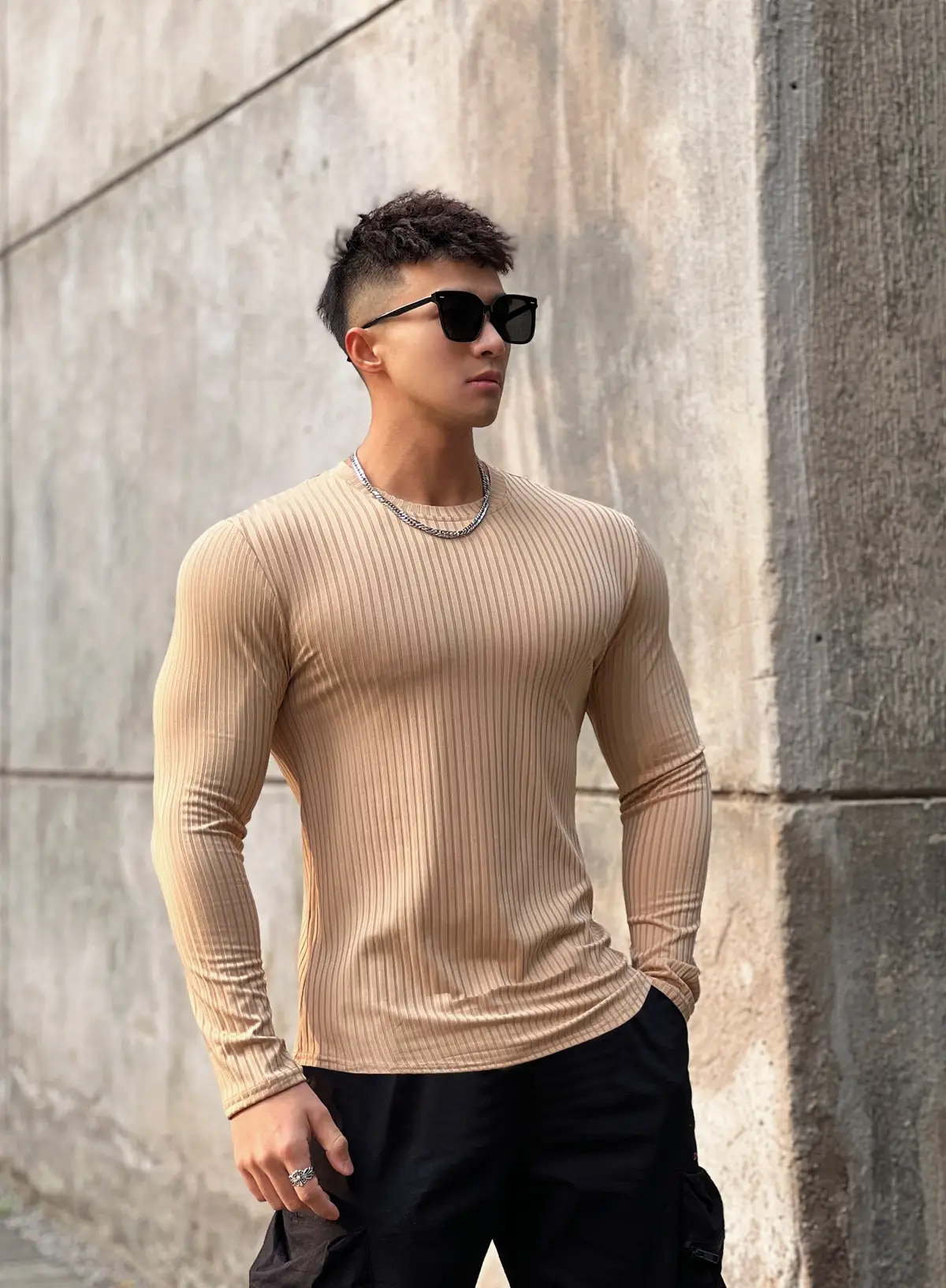 Men's Navy Long Sleeve T-Shirt Pullover Winter Pullover — feature 27