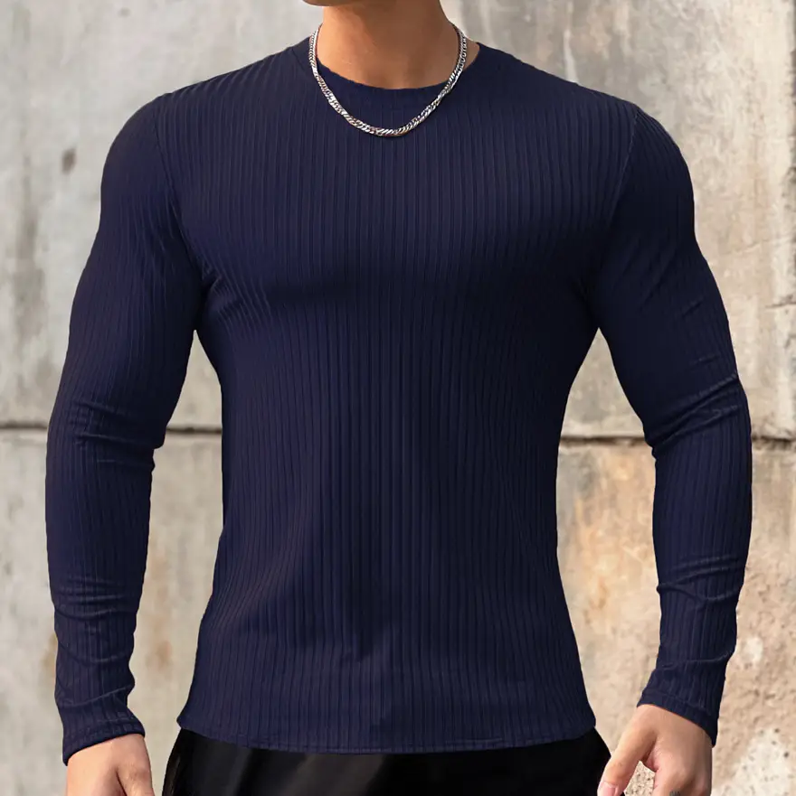 Men's Navy Long Sleeve T-Shirt Pullover Winter Pullover