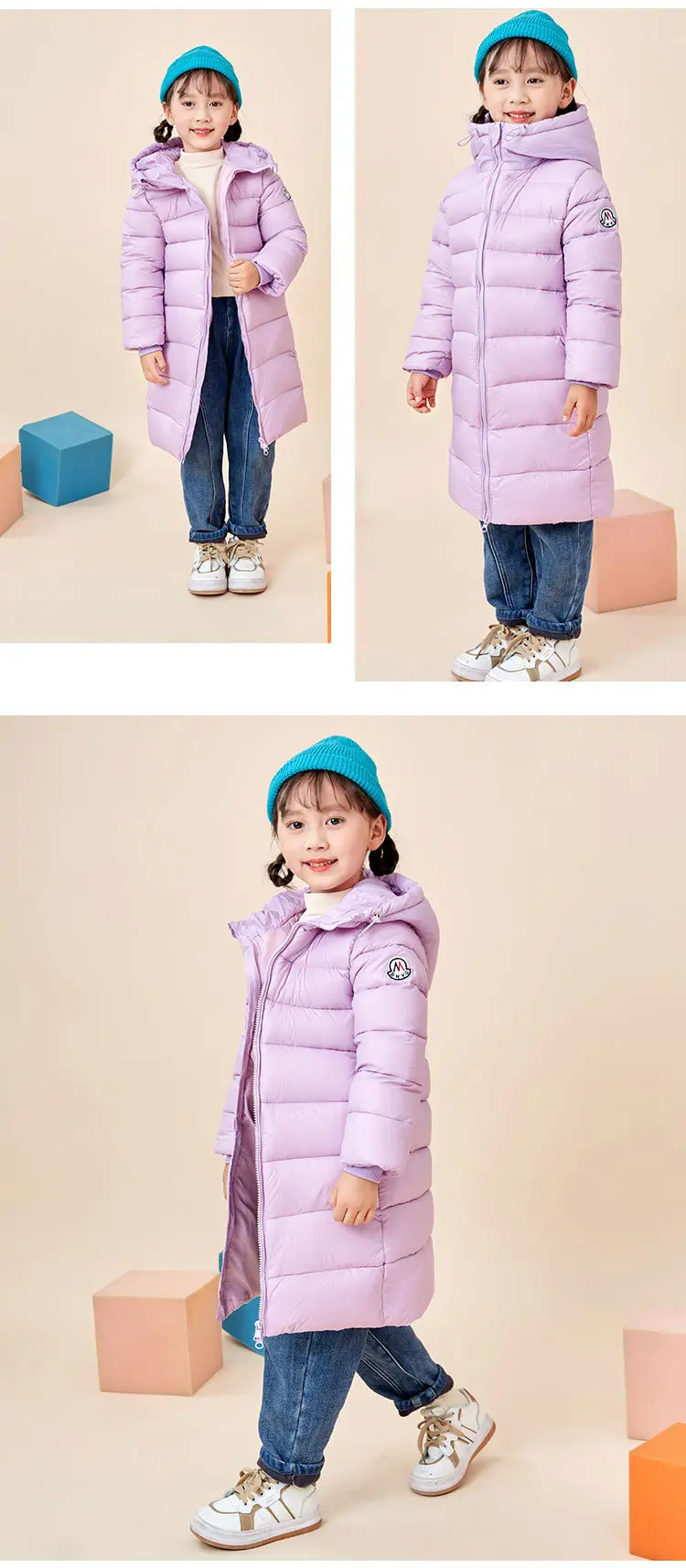 2024 Winter Hooded Feather Silk Kids Jacket Purple — feature 10