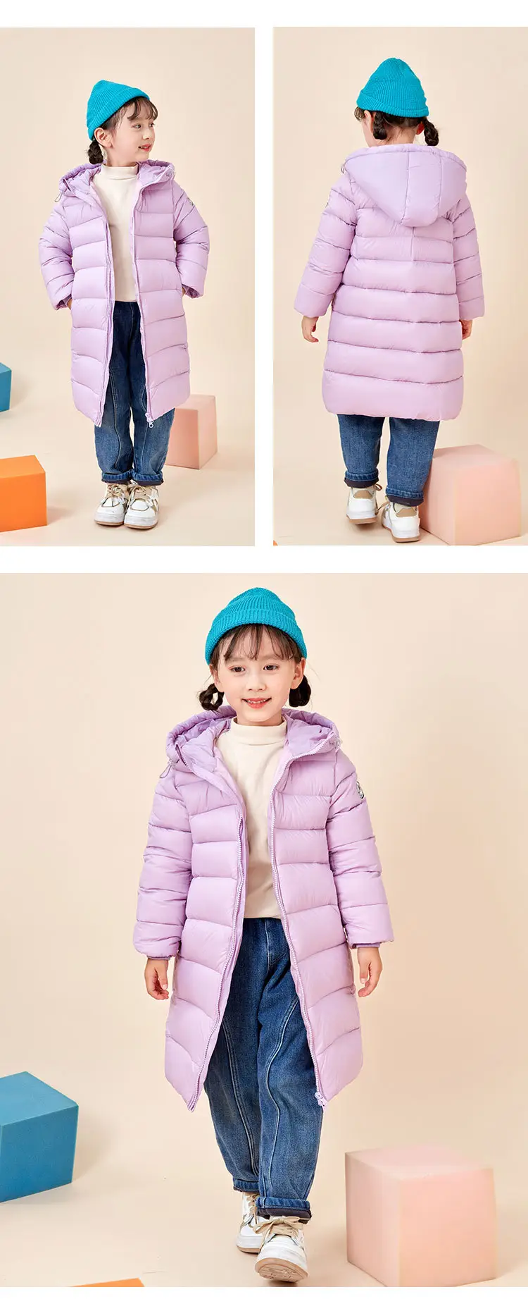 2024 Winter Hooded Feather Silk Kids Jacket Purple — feature 11