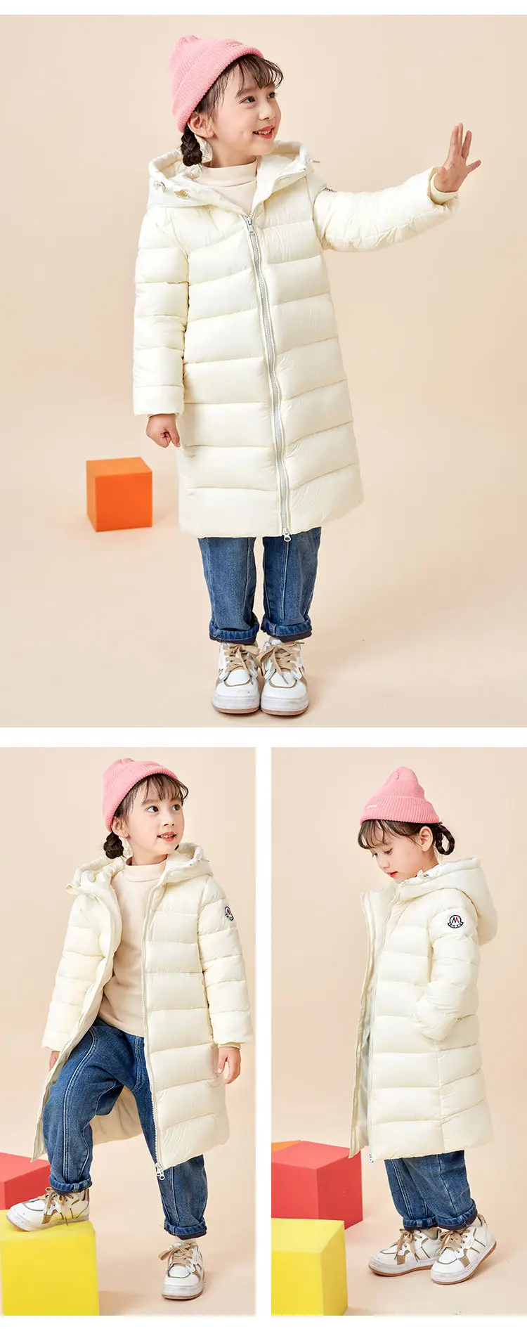2024 Winter Hooded Feather Silk Kids Jacket Purple — feature 8