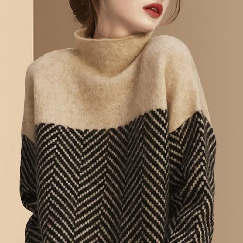 Women's Korean Style Knitted Turtleneck Sweater Purple Lavender