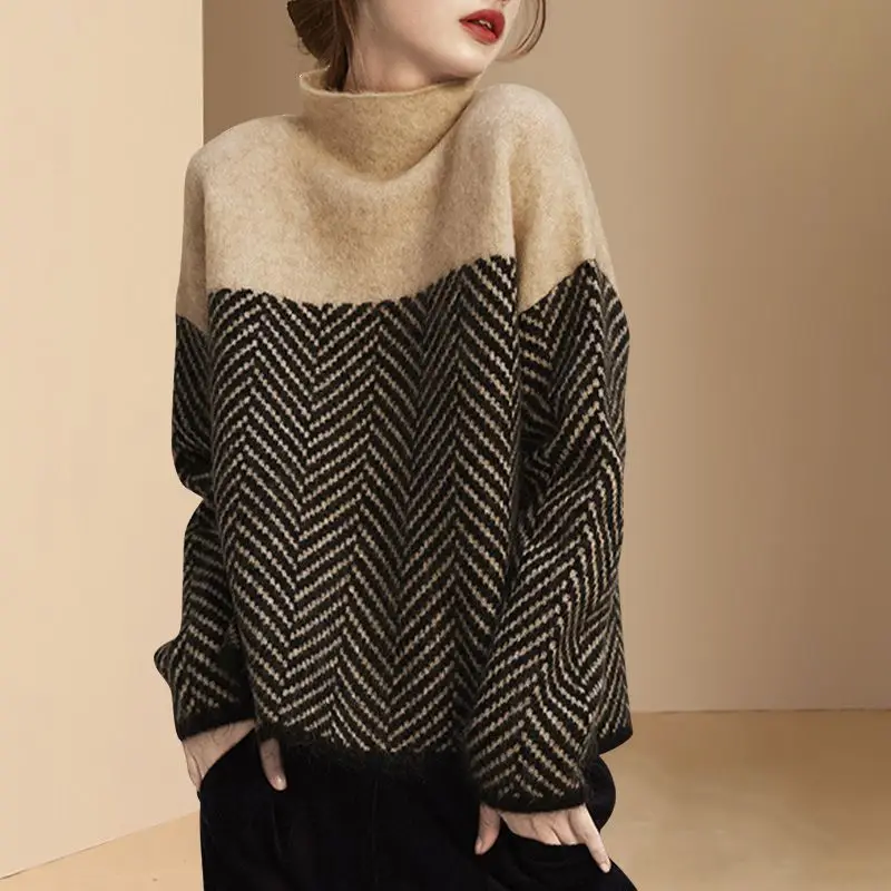 Women's Korean Style Knitted Turtleneck Sweater Purple Lavender