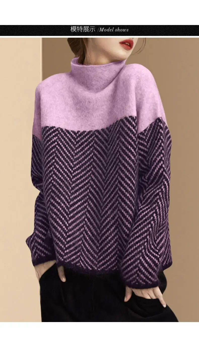 Women's Korean Style Knitted Turtleneck Sweater Purple Lavender — feature 12