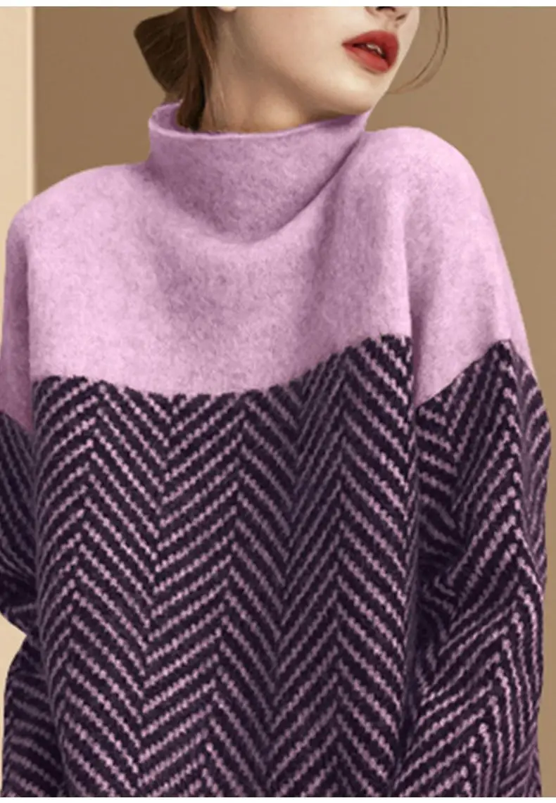 Women's Korean Style Knitted Turtleneck Sweater Purple Lavender — feature 13