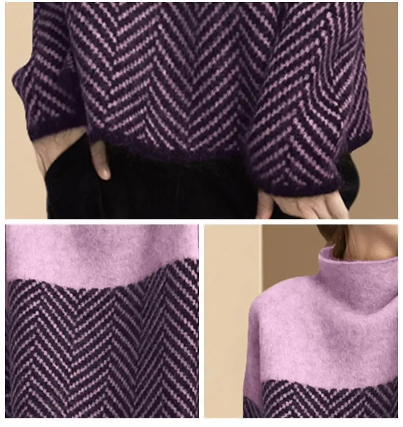 Women's Korean Style Knitted Turtleneck Sweater Purple Lavender — feature 16