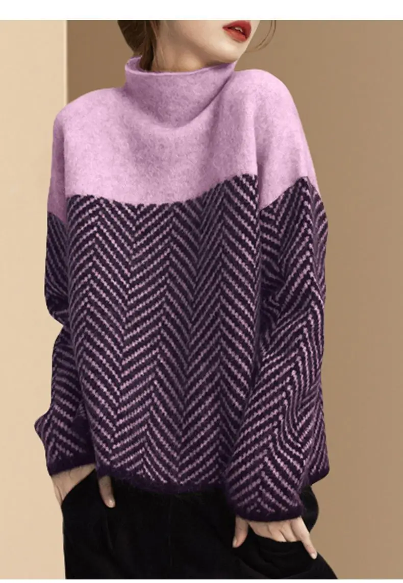 Women's Korean Style Knitted Turtleneck Sweater Purple Lavender — feature 6