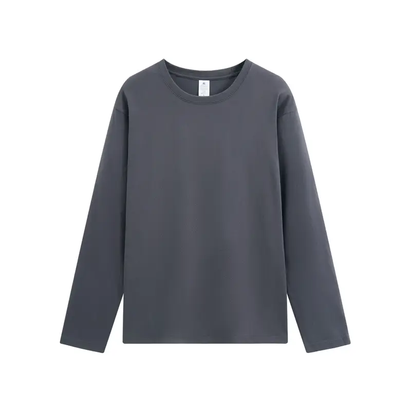 Men Long Sleeve T-Shirt Navy Blue Pure Cotton Winter Ins - Image 3