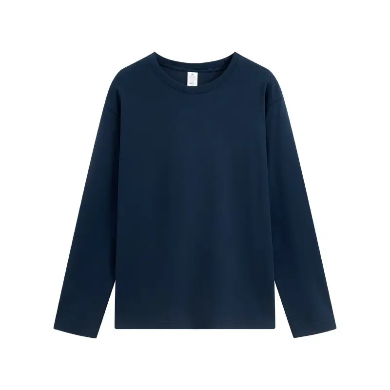 Men Long Sleeve T-Shirt Navy Blue Pure Cotton Winter Ins - Image 8