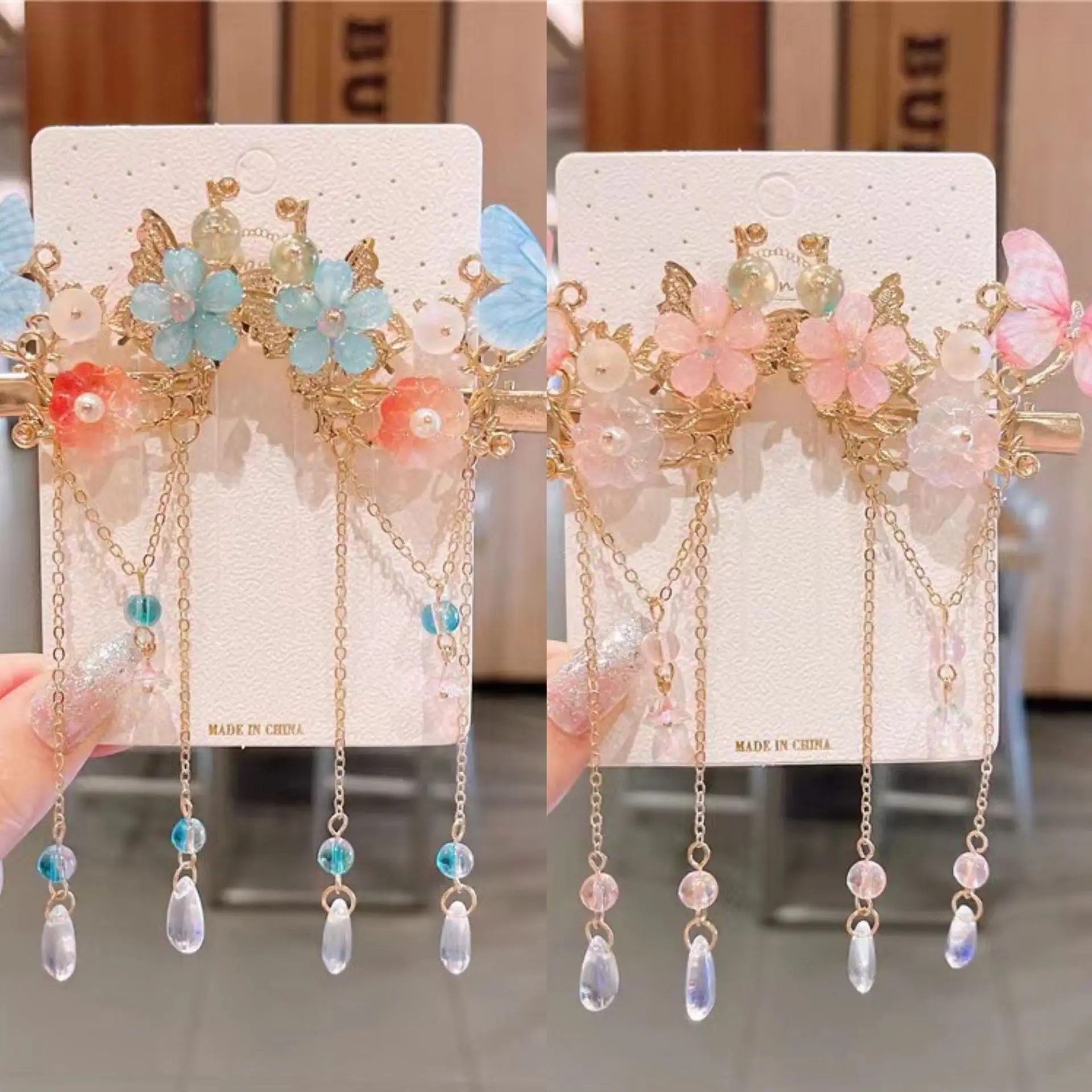 Blue Flower Hairpin with Pearl Accents - Image 157