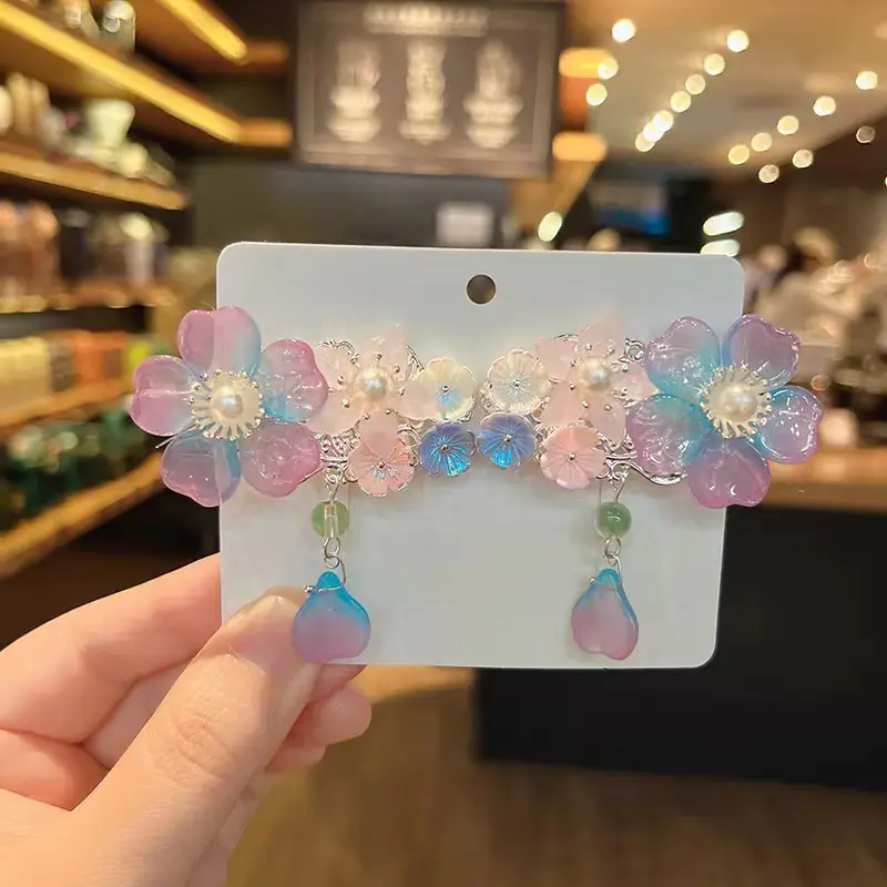 Blue Flower Hairpin with Pearl Accents — feature 29