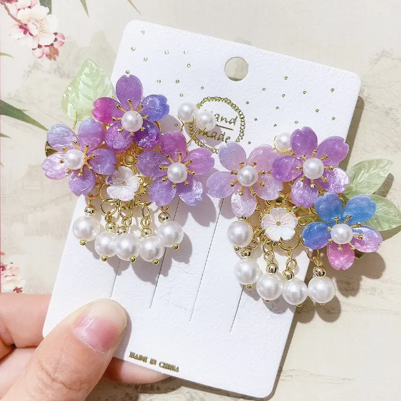 Blue Flower Hairpin with Pearl Accents — feature 31