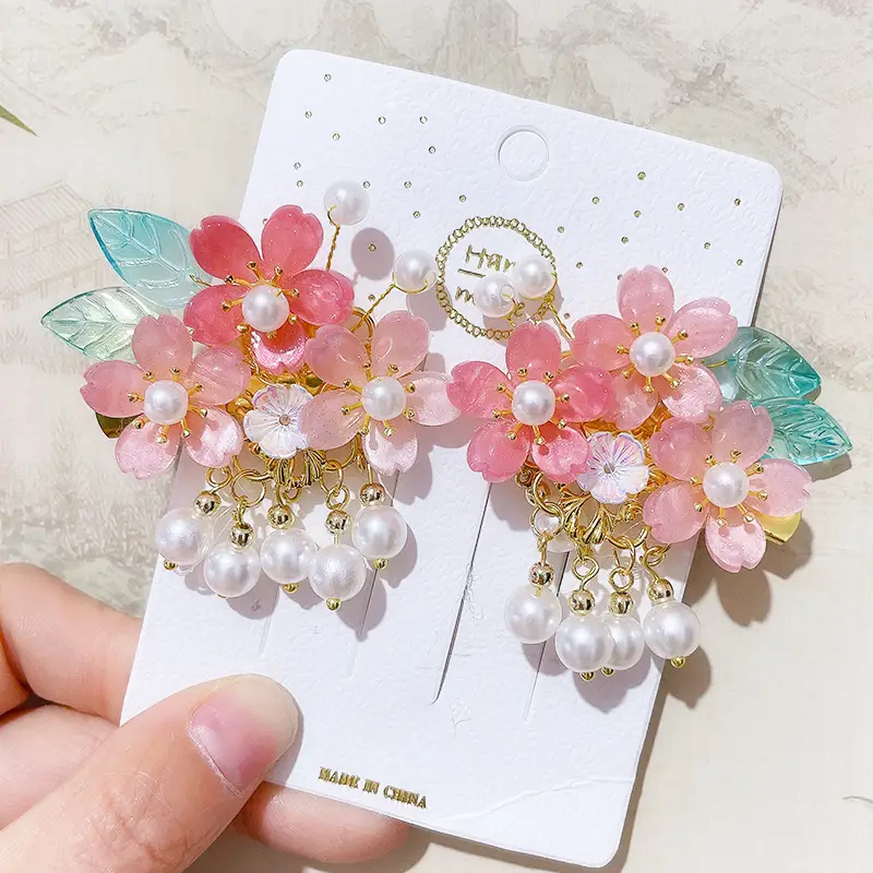 Blue Flower Hairpin with Pearl Accents — feature 32