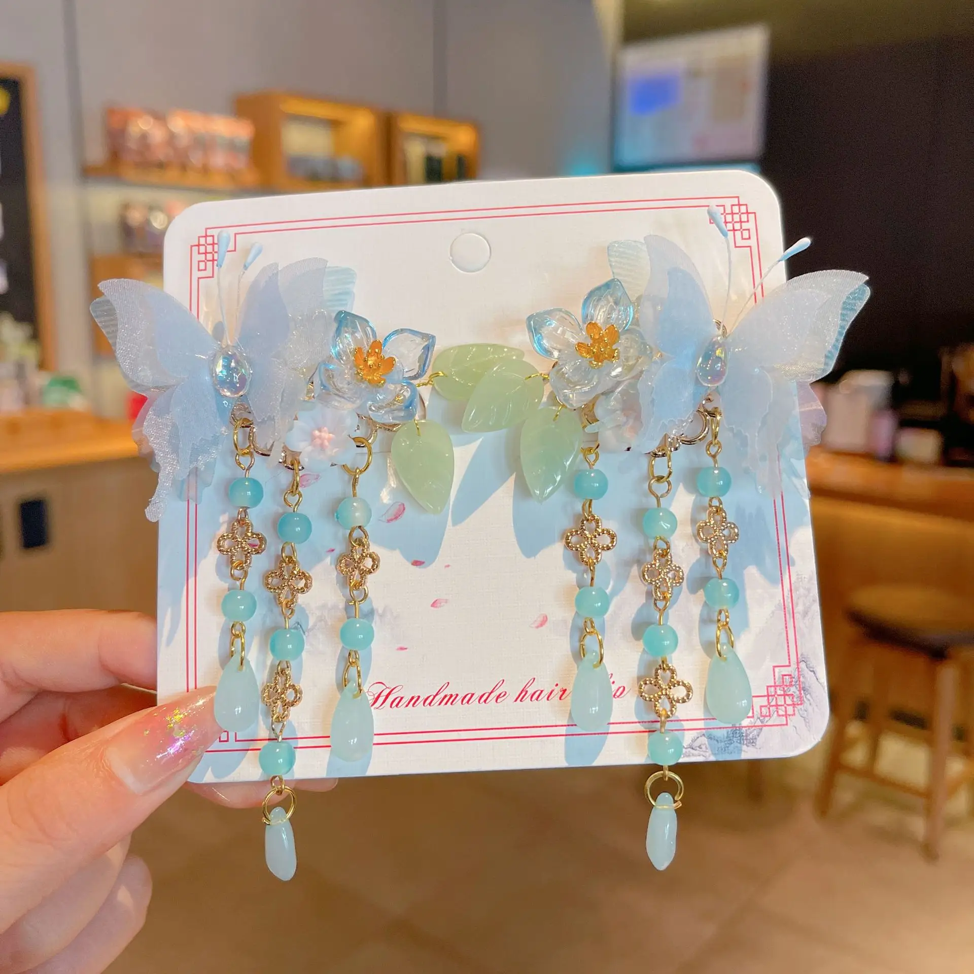 Blue Flower Hairpin with Pearl Accents — feature 41
