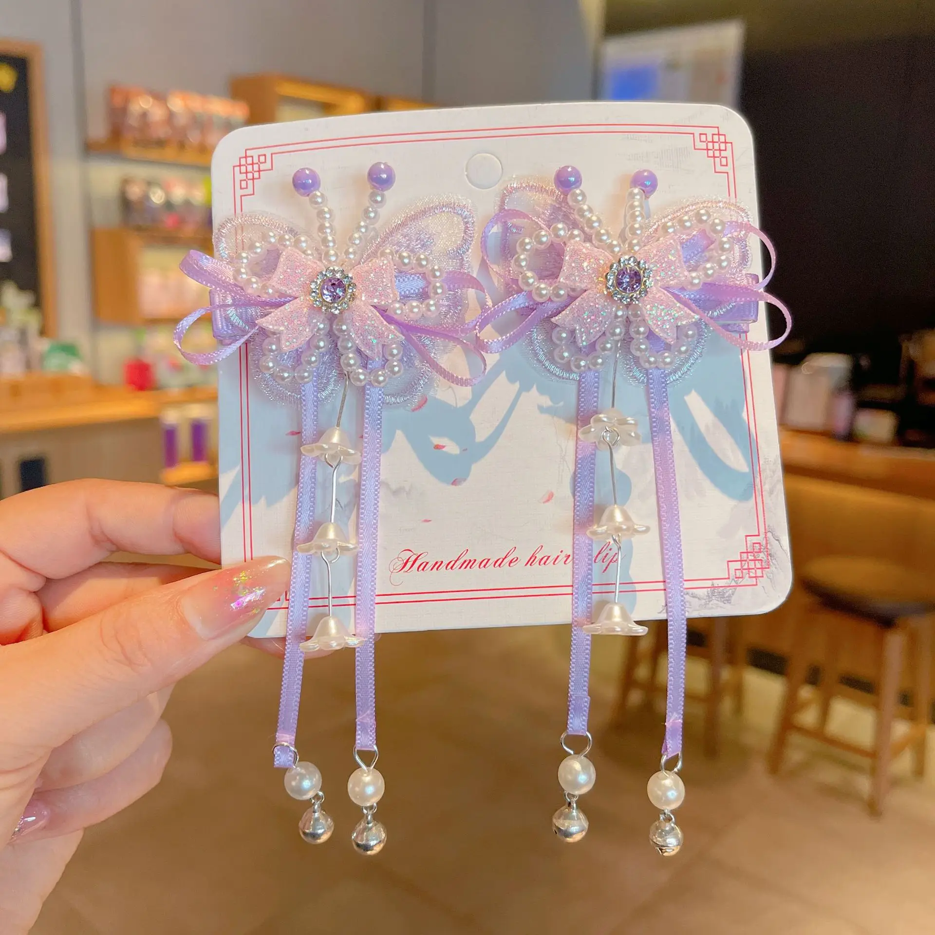 Blue Flower Hairpin with Pearl Accents — feature 43