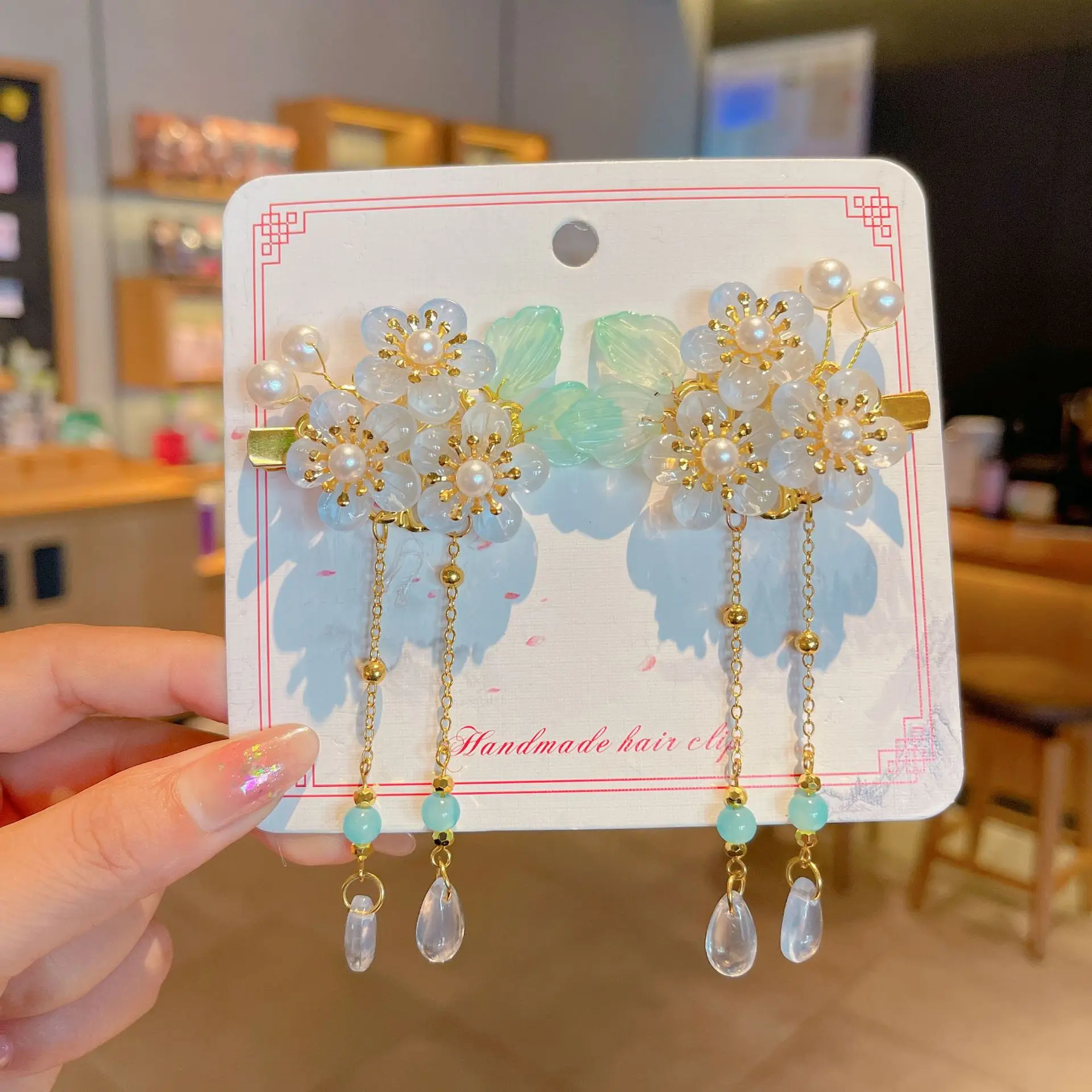 Blue Flower Hairpin with Pearl Accents — feature 46