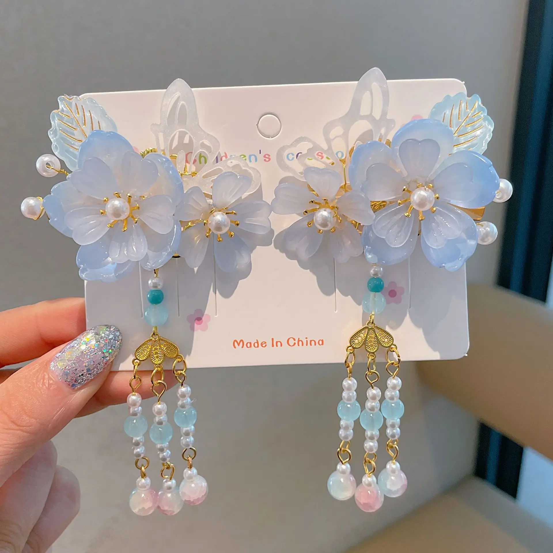 Blue Flower Hairpin with Pearl Accents - Image 61