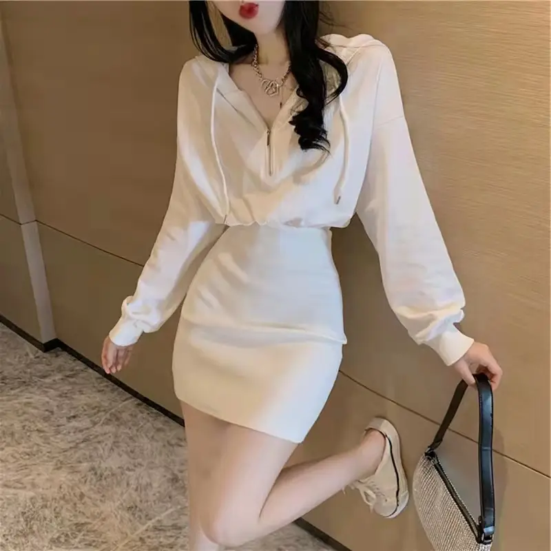 Light Grey Long Sleeve Waist Hip Dress for Women