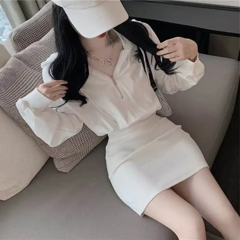 Light Grey Long Sleeve Waist Hip Dress for Women