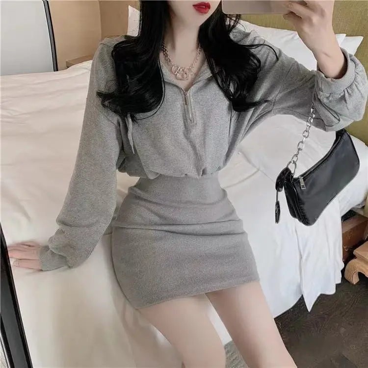 Light Grey Long Sleeve Waist Hip Dress for Women — feature 10